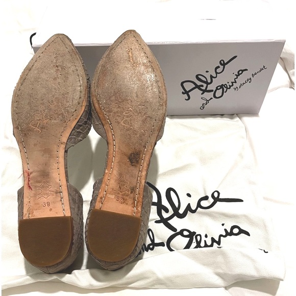 Alice + Olivia Grey Lambskin Leather D’Orsay Flats Snake skin embossed sz 39 - Picture 4 of 6